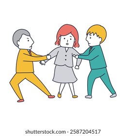 Male office workers fighting over young women