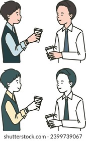 male office workers relaxing over coffee
