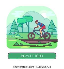 Male on mountain bike at road or man on bicycle