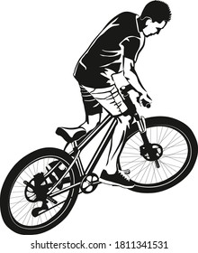 male on MTB Mountain bike - black and white vector illustration