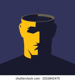 Male open head with oil inside. Concept  vector illustration.