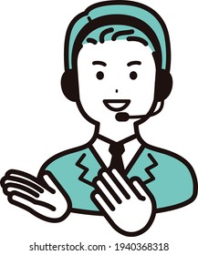 A male operator at a call center heading to a computer. Guide your hand to the side.