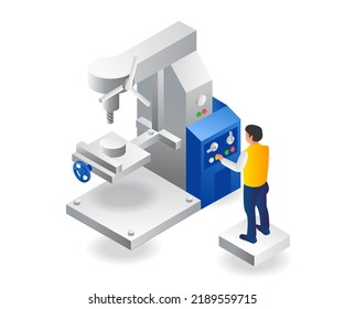 Male operator running cnc drill machine