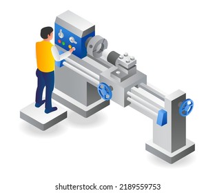 Male operator is running a cnc lathe