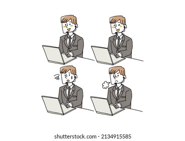 Male operators with various facial expressions, comical handwritten figures, vectors, and simple coloring of line drawings.

