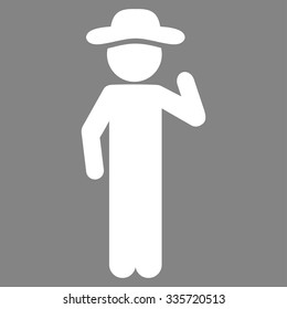 Male Opinion vector icon. Style is flat symbol, white color, rounded angles, gray background.