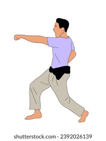 Male outline character doing martial art exercises