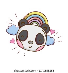 male panda head with rainbow and clouds