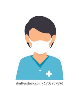 male paramedic with face mask avatar isolated icon vector illustration design