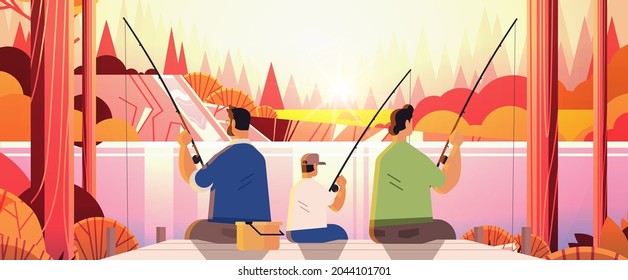 male parents fishing with little son gay family transgender love LGBT community concept