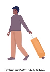 Male passenger with valise going on plane semi flat color vector character. Editable figure. Full body person on white. Simple cartoon style illustration for web graphic design and animation