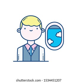 male passenger window plane travel aviation transport airport vector illustration