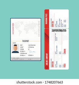 Male passport and boarding pass vector illustration