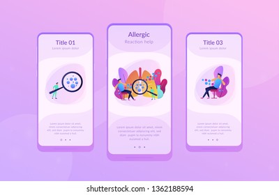 Male patient with anaphylactic symptoms and doctor with magnifier. Anaphylaxis, anaphylaxis shock treatment, allergic reaction help concept. Mobile UI UX GUI template, app interface wireframe