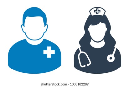 Male patient and nurse icon. Flat style vector EPS.