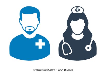 Male patient and nurse icon. Flat style vector EPS.
