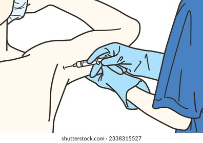 Male patient receiving an injection in the armpit at the hospital