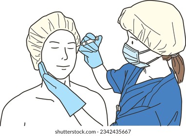 Male patient receiving an injection in the face (eye area)