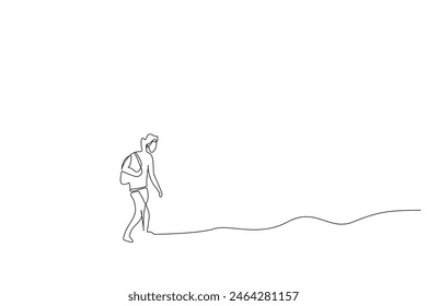 male people nature walking far away walk one line art design vector