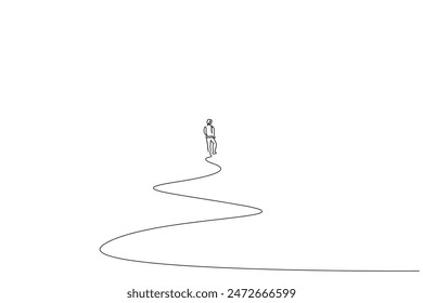 male person go far away walk alone outdoor life one line art design vector