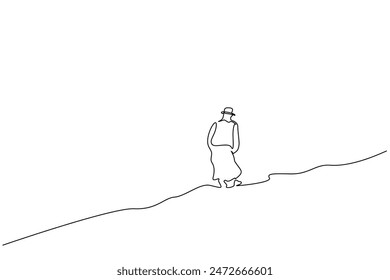 male person go far away walk alone outdoor life one line art design vector