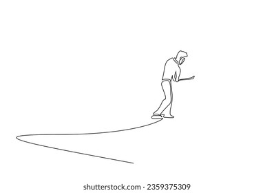 male person golf sport hitting the ball full body back rear behind view line art design