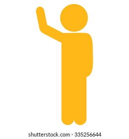 Male Person Hitchhike vector icon. Style is flat symbol, yellow color, rounded angles, white background.