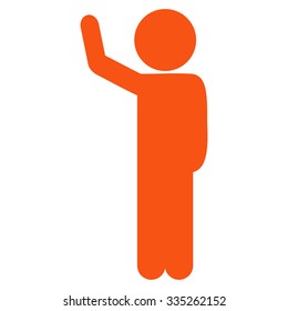 Male Person Hitchhike vector icon. Style is flat symbol, orange color, rounded angles, white background.