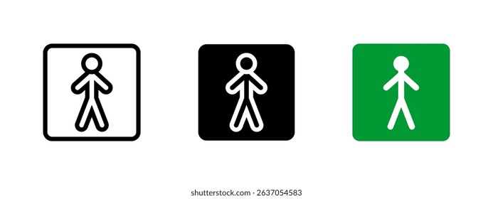 Male person icon. Simple stick figure representing man symbol vector illustration. Indicates male restroom or gender-specific facility sign. Public toilet pictogram.