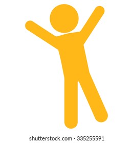 Male Person Joy vector icon. Style is flat symbol, yellow color, rounded angles, white background.