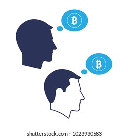 Male Person Man Silhouette and Outline Icon. Bitcoin Sign and Bubble Symbol Flat Isolated