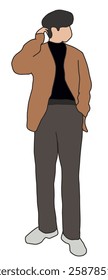 male person standing while holding hair, stylish, Korean style