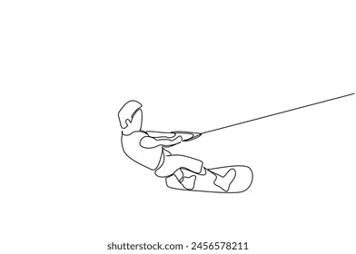 male person surf sea vacation sports lifestyle one line art design vector