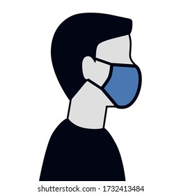 Male person wears protection face mask icon