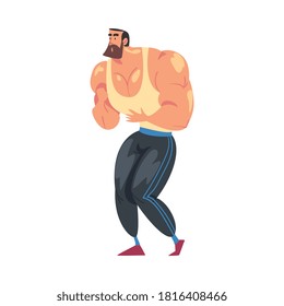 Male Personal Trainer Instructor Character, Muscular Man in Sports Uniform Cartoon Style Vector Illustration