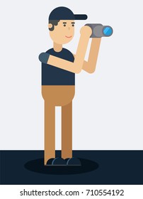 Male photographer during a photo shoot in flat design people characters