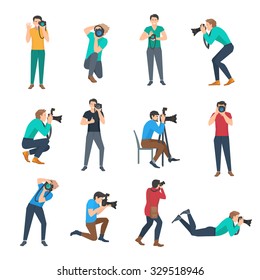 Male photographer full lenght avatars set flat isolated vector illustration