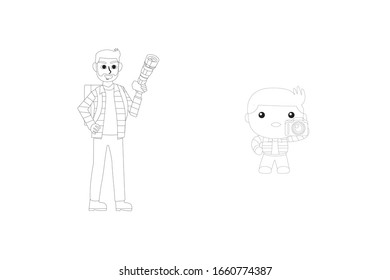 Male Photographer Occupation Vector Outline Illustration