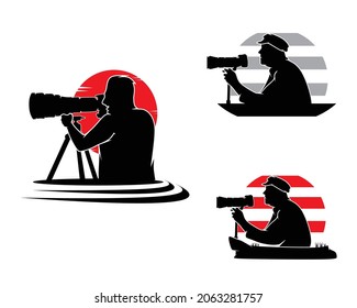 Male photographer silhouette design logo collection set