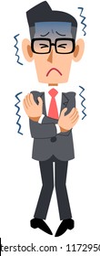 Male physically uncomfortable cold glasses of a company employee wearing a suit