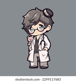 male physician cartoon style flat 2d soft drawing