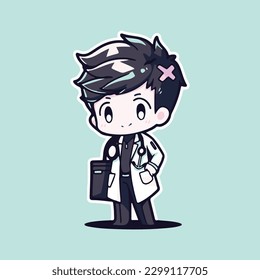 male physician cartoon style flat 2d soft drawing