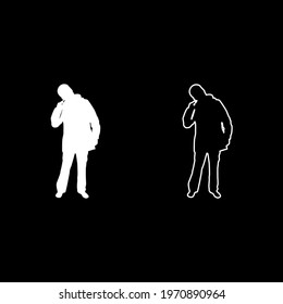 Male picking in ear using finger Male clearing earwax Clean body concept Caring for cleanliness idea Hygiene Cleanup hygienic silhouette white color vector illustration solid outline style image