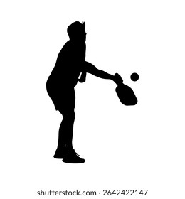 Male Pickleball Player Serving Minimalist Silhouette, Silhouette of a Man Serving in Pickleball Game