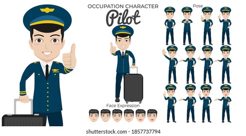 Male Pilot Character Set with Variety of Pose and Face Expression