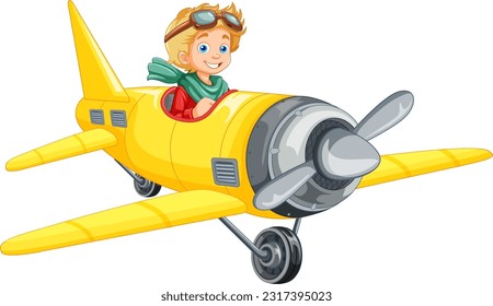 Male pilot flying jet plane illustration