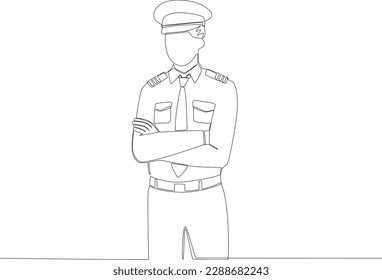 A male pilot stood looking at his plane. Pilot and plane one-line drawing