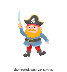 Male pirate character flat vector illustration. Cartoon ship captain, male character. Adventure concept