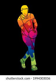 Male Player Bowling Sport  Bowler Action Cartoon Graphic Vector