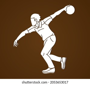 Male Player Bowling Sport Bowler Action Cartoon Graphic Vector
